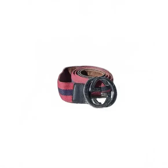 Gucci Red W/Blue Stripe Canvas w/Leather Details Belt 32-38”